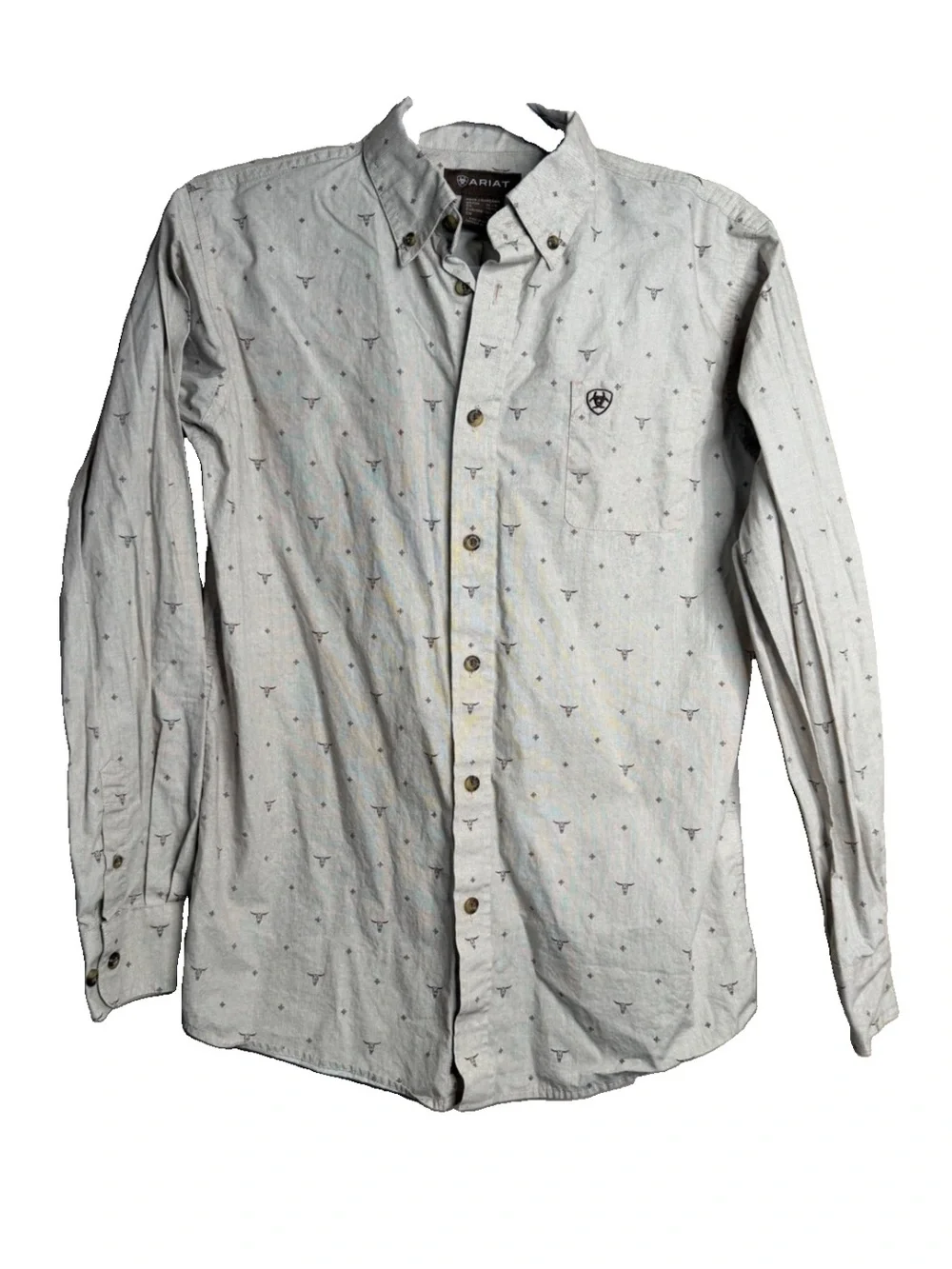 Ariat Boys XL (18) Tan Steer Head Print Cotton Long Sleeve Button-Up Shirt